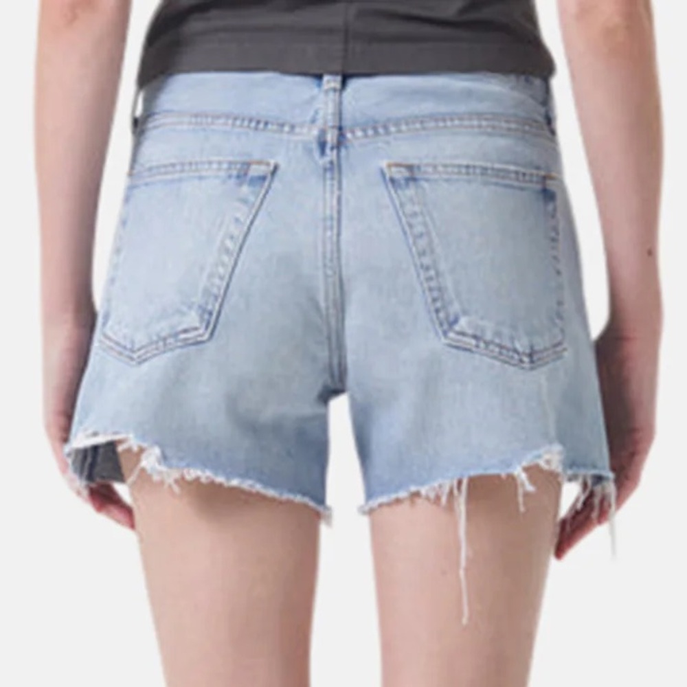 Agolde Parker Long Shorts in Agreement Light Wash Distressed Denim Shorts - Picture 3 of 11